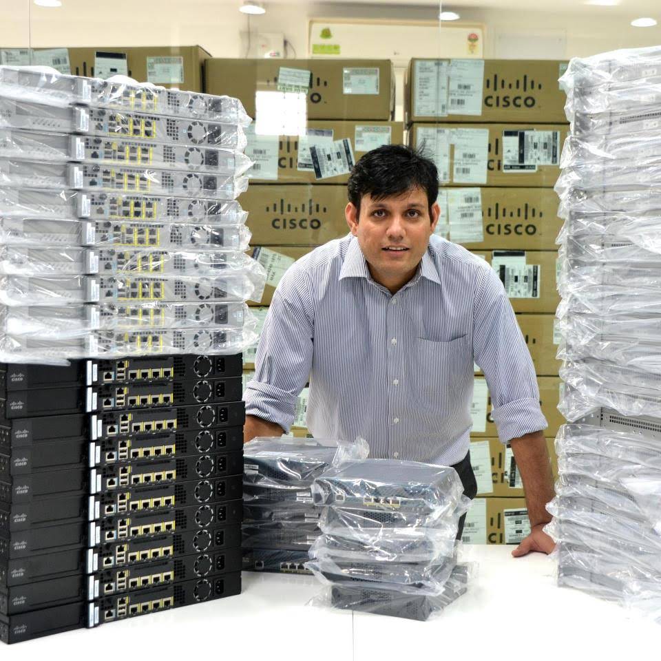 Networkers Home founder Vikas Swami with newly-arrived Cisco switches and routers